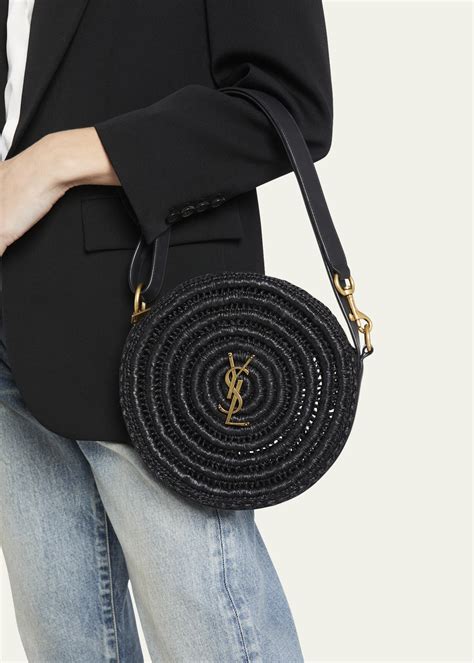 Saint Laurent YSL Monogram Round Shoulder Bag in Raffia